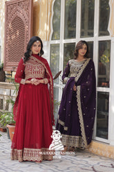πͺ‘ Elegant Faux Blooming Gown with 3.5 M Flair and Lace Finish Dupatta - Combo Offer Gown